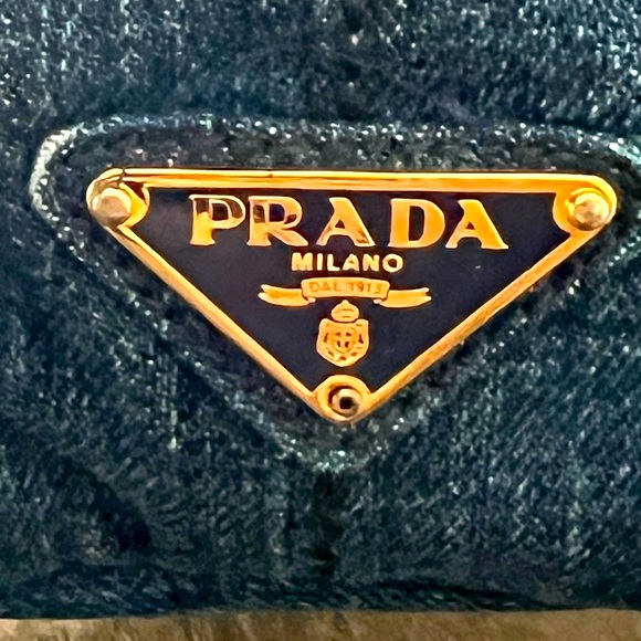 Low start-Prada Canapa Distressed Patch Denim Blue Handbag - Picture 11 of 14